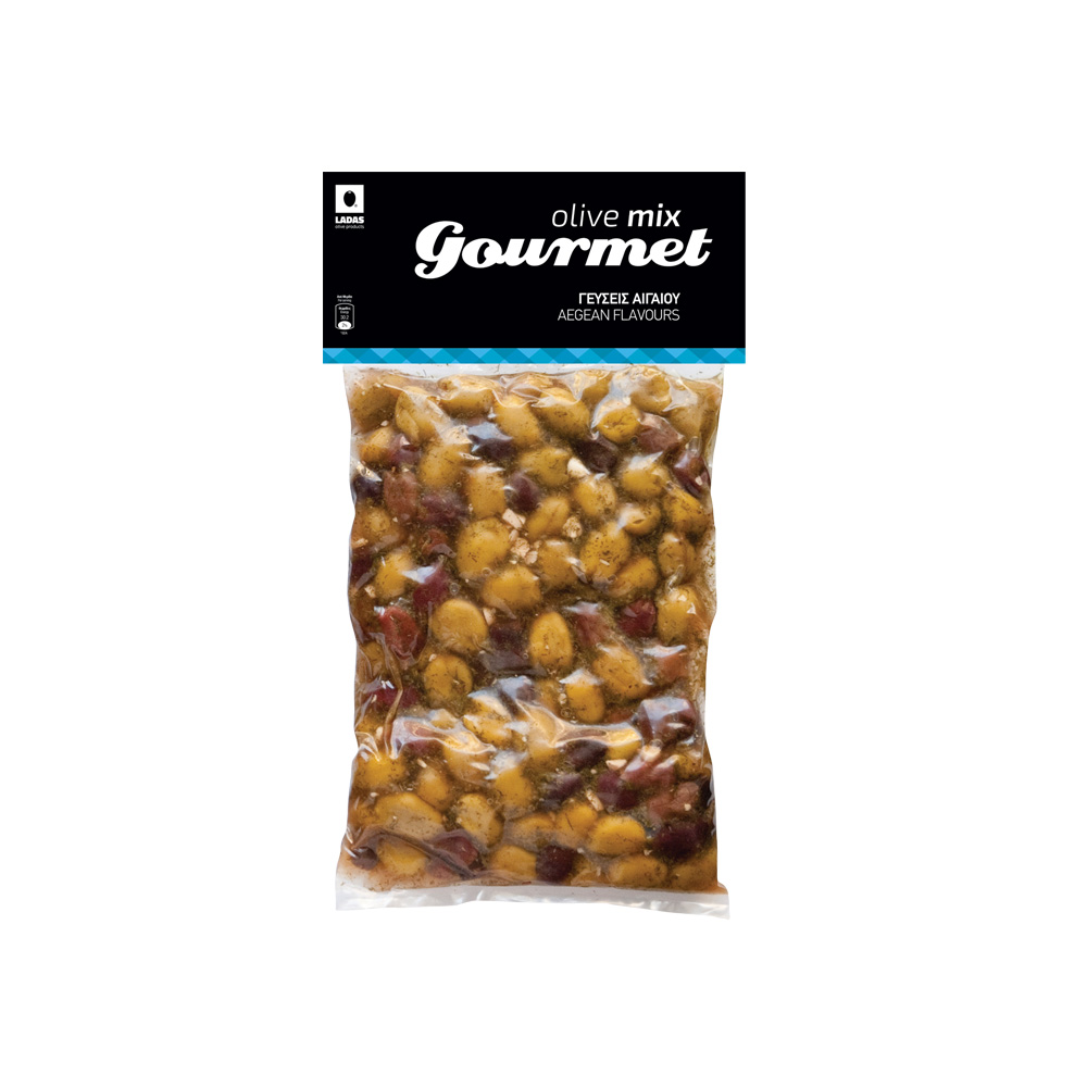 Κοκτέιλ ελιές (Πράσινες & Καλαμών) | Μαριναρισμένες - Γεύσεις Αιγαίου | Vacuum 1kg | Olive Mix Gourmet